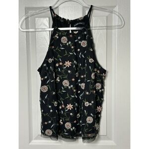 Abercrombie Fitch Womens Floral Embroidered Beaded Floral Tank Top Sz Small Blue